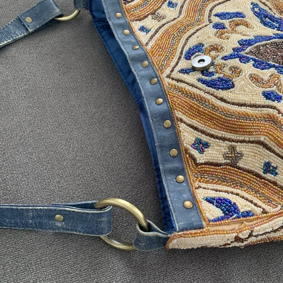 Christiana Beaded Blue/Ivory/Brown Shoulder Bag - Picture 7 of 16